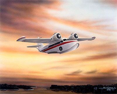 "Sunset Approach" - Sam Lyons - Grumman Goose Aviation Art